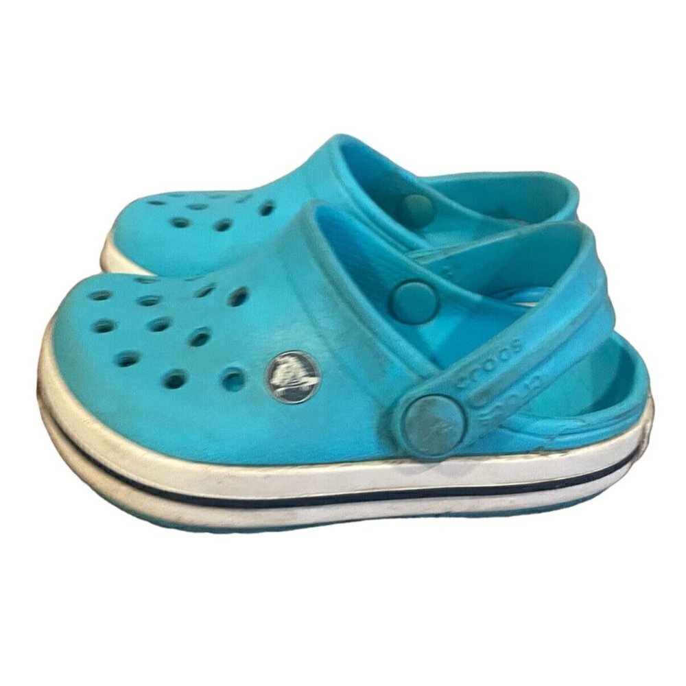 Crocs Classic Teal Blue Slip On Clogs Girls Toddler Size C4/5 4 5 Comfort Water